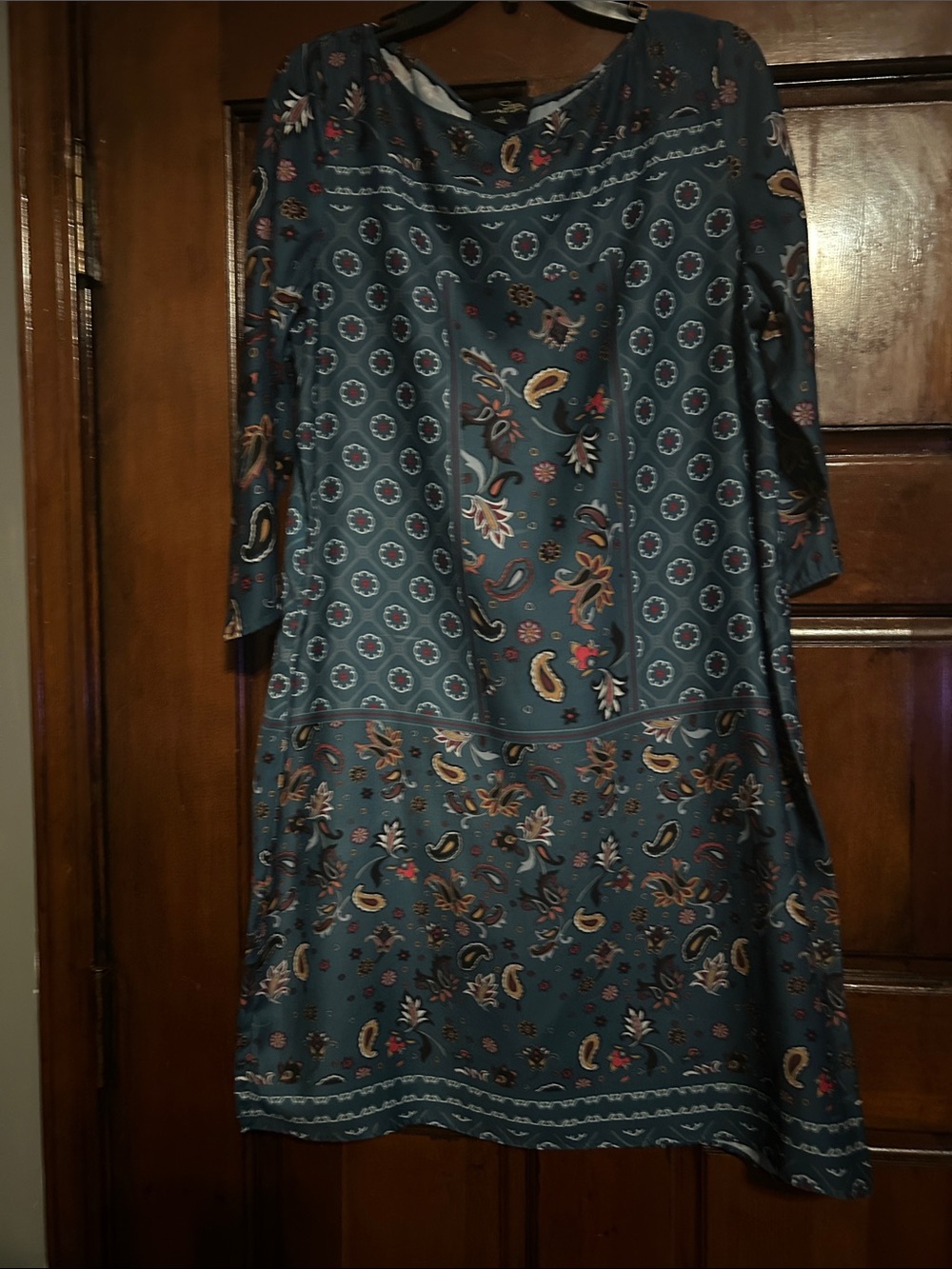 Suzanne Betro Teal Paisley Long-Sleeve Shift Dress